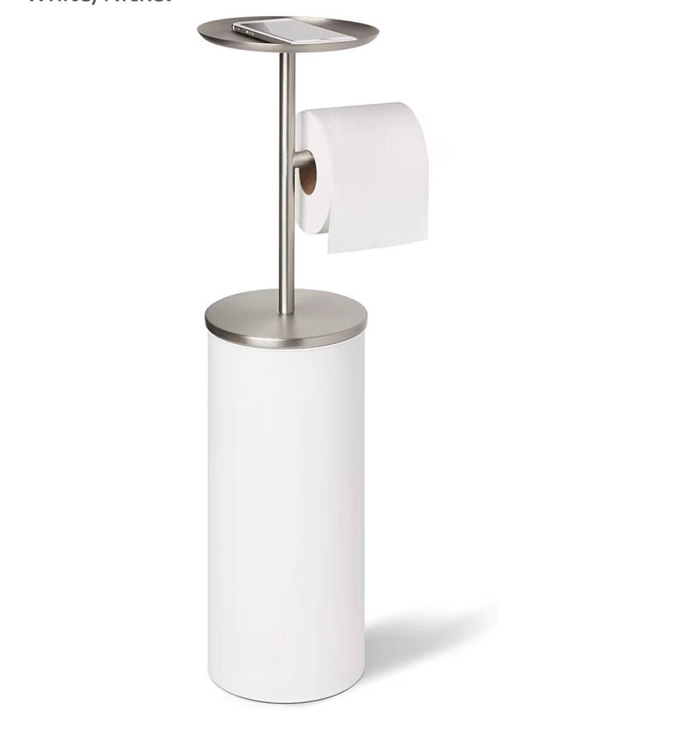 Umbra Portaloo Toilet Paper Stand and Reserve, White/Nickel